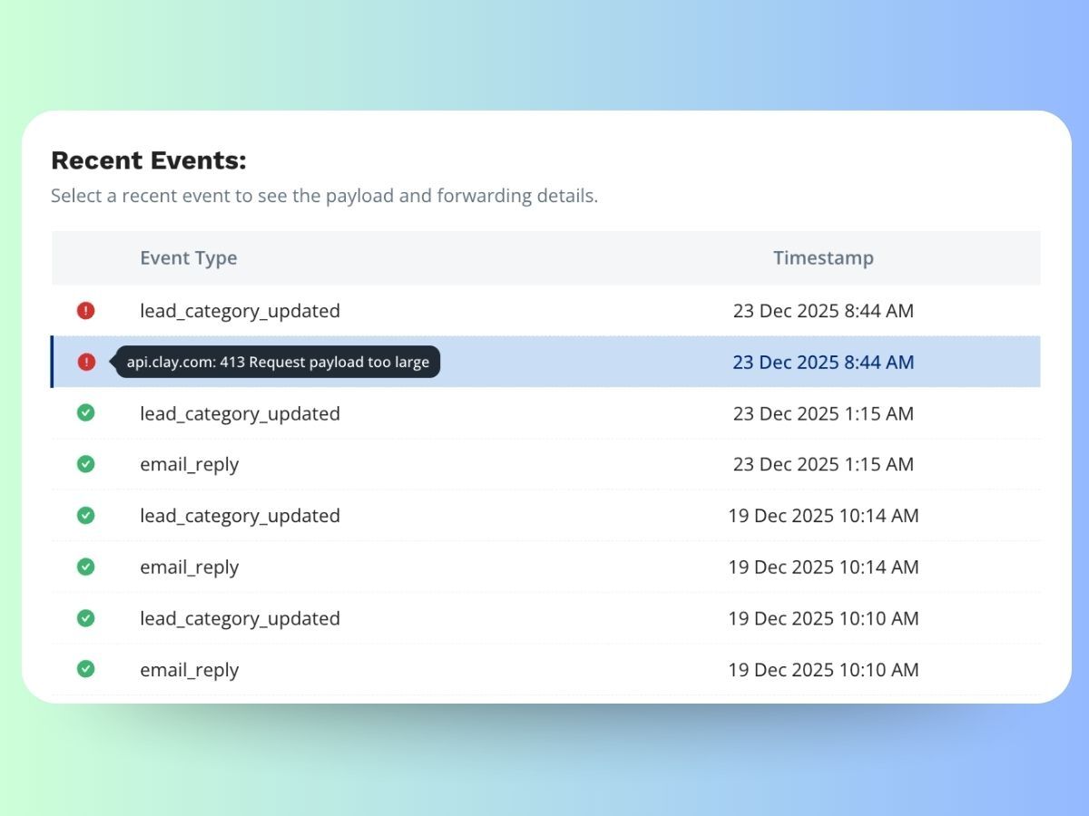 Webhook payload size causing blocked events in Clay workflows