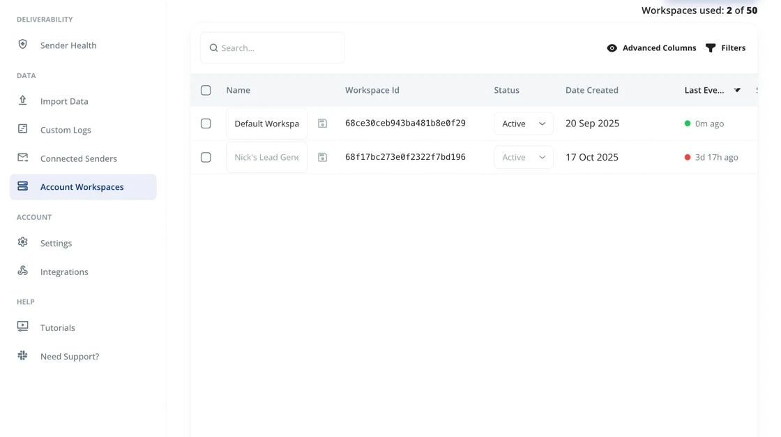 Outreach Magic Workspaces Page