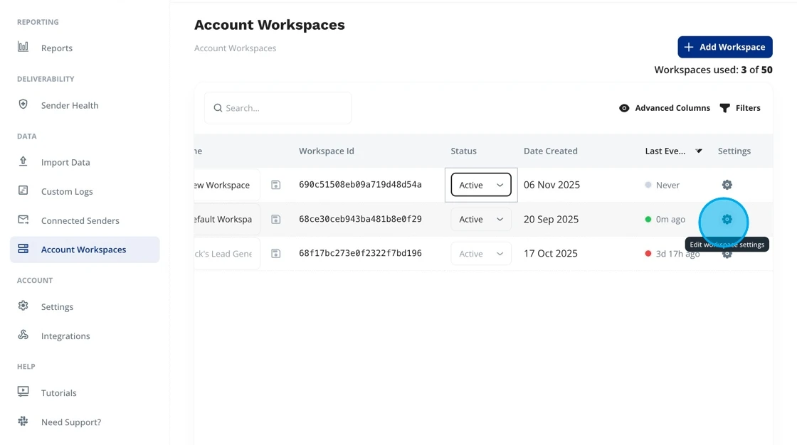Workspace settings icon