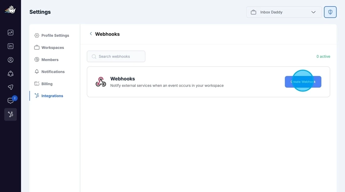 HeyReach webhooks settings page