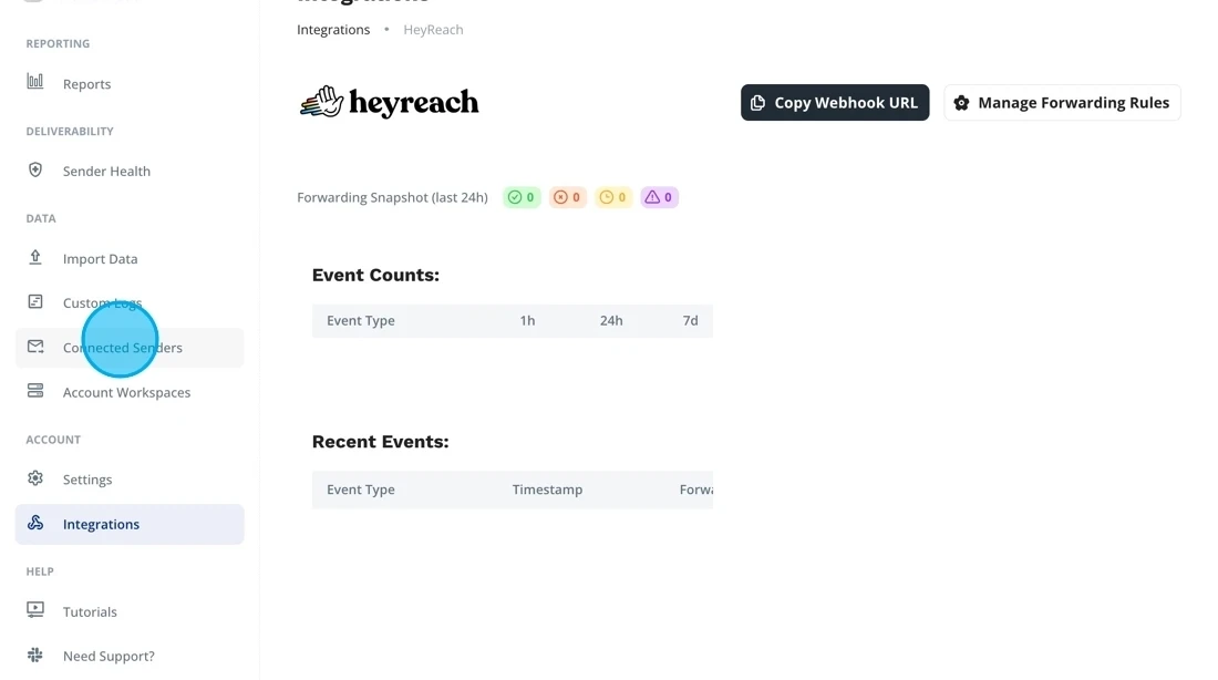 View LinkedIn senders in Outreach Magic Connected Senders section